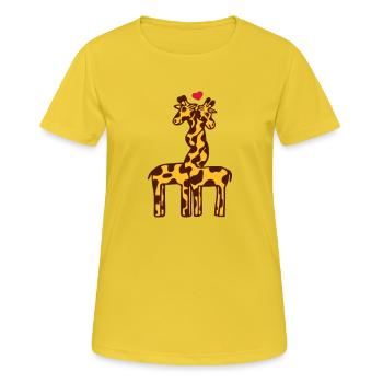 Verliebte Giraffen - Frauen T-Shirt atmungsaktiv - Sonnengelb - Vorne - AI Model Female 172 dark (172cm)