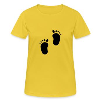 Baby pieds, les pieds des enfants, les enfants, - T-shirt respirant Femme - jaune soleil - Devant - AI Model Female 172 dark (172cm)
