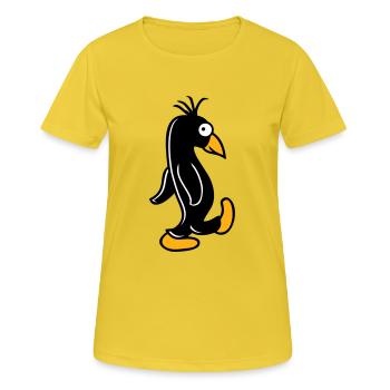 Pinguin läuft ulkig dumm guckt lustig doof albern - Frauen T-Shirt atmungsaktiv - Sonnengelb - Vorne - AI Model Female 172 dark (172cm)