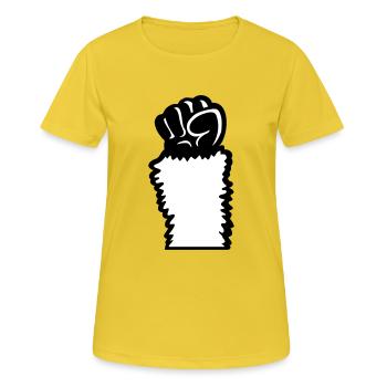 Poing de lama étirant la main de la rébellion du singe poilu - T-shirt respirant Femme - jaune soleil - Devant - AI Model Female 172 dark (172cm)