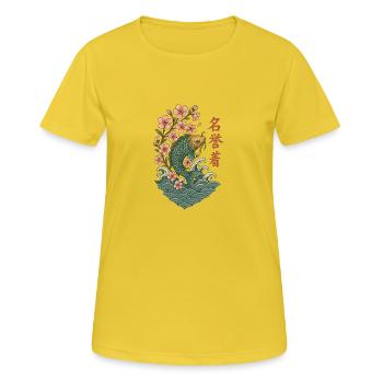 Koi Design - Frauen T-Shirt atmungsaktiv - Sonnengelb - Vorne - AI Model Female 172 dark (172cm)