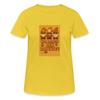 On aime le lac de Constance - Hippie - Années 70 - T-shirt respirant Femme - jaune soleil - Devant - AI Model Female 172 dark (172cm)