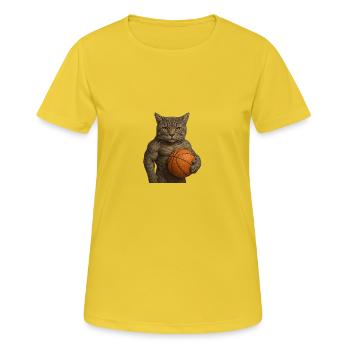 Basketball-Katze – Sportlich, stark und stylisch - Frauen T-Shirt atmungsaktiv - Sonnengelb - Vorne - AI Model Female 172 dark (172cm)