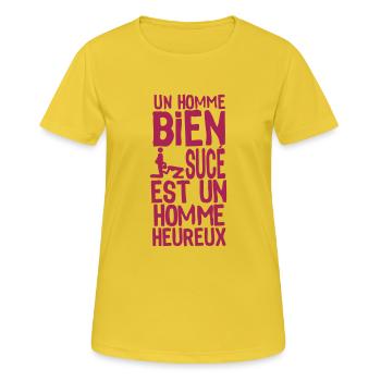 homme bien suce heureux humour sexe couple - T-shirt respirant Femme - jaune soleil - Devant - AI Model Female 172 dark (172cm)