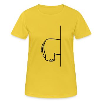 wand_halbes_getrennt_hinter_hinterteil_a - Frauen T-Shirt atmungsaktiv - Sonnengelb - Vorne - AI Model Female 172 dark (172cm)