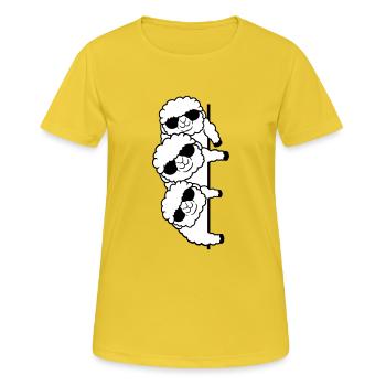 3 DJ Sheep Behind Wall Peeking Sideways Friends - Women's Breathable T-Shirt - sunshine - Front - AI Model Female 172 dark (172cm)