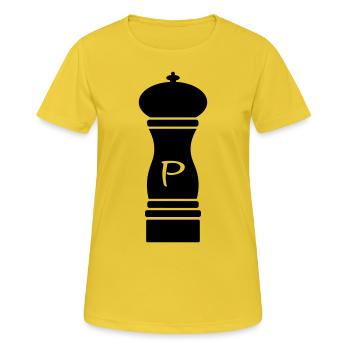 Pfeffer - Pfeffermühle - pepper mill - Frauen T-Shirt atmungsaktiv - Sonnengelb - Vorne - AI Model Female 172 dark (172cm)