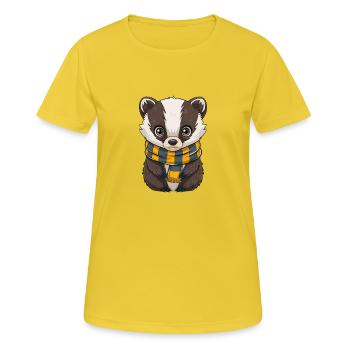 Süßer Dachs mit gelb-schwarzem Schal - Frauen T-Shirt atmungsaktiv - Sonnengelb - Vorne - AI Model Female 172 dark (172cm)