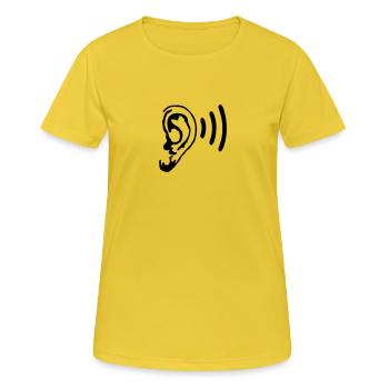 Ear - Ecoute - Son - Musique - Discothèque - T-shirt respirant Femme - jaune soleil - Devant - AI Model Female 172 dark (172cm)
