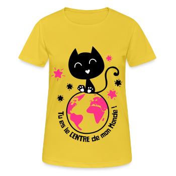 Un amour de chat, déclaration d'amour ! - T-shirt respirant Femme - jaune soleil - Devant - AI Model Female 172 dark (172cm)