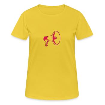 Lautsprecher, eigener Text - Frauen T-Shirt atmungsaktiv - Sonnengelb - Vorne - AI Model Female 172 dark (172cm)