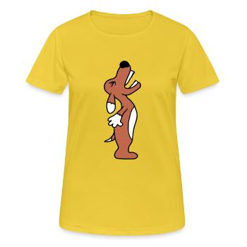 Dog angrily yelling upwards barking loudly yapping - Women's Breathable T-Shirt - sunshine - Front - AI Model Female 172 dark (172cm)