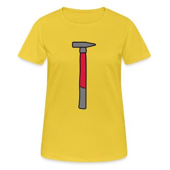 hämmern hammer nageln hauen klopfen festnageln näg - Frauen T-Shirt atmungsaktiv - Sonnengelb - Vorne - AI Model Female 172 dark (172cm)