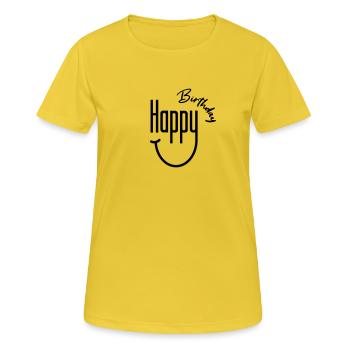 Joyeux anniversaire Sourire - T-shirt respirant Femme - jaune soleil - Devant - AI Model Female 172 dark (172cm)