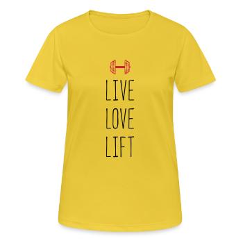 lift love live - Frauen T-Shirt atmungsaktiv - Sonnengelb - Vorne - AI Model Female 172 dark (172cm)