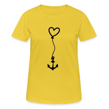 Anker mit Herz am Seil - Frauen T-Shirt atmungsaktiv - Sonnengelb - Vorne - AI Model Female 172 dark (172cm)