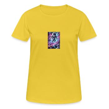 Ein Astronaut im Kosmos - Frauen T-Shirt atmungsaktiv - Sonnengelb - Vorne - AI Model Female 172 dark (172cm)