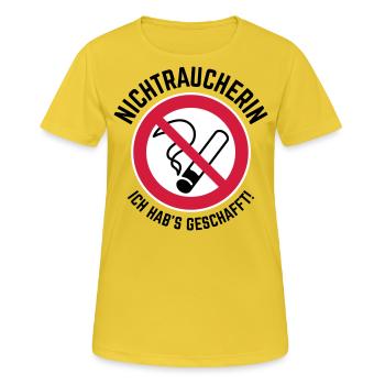 Nichtraucherin – Ich Hab’s Geschafft! (3C / B) - Frauen T-Shirt atmungsaktiv - Sonnengelb - Vorne - AI Model Female 172 dark (172cm)