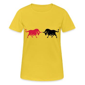 stiere - Frauen T-Shirt atmungsaktiv - Sonnengelb - Vorne - AI Model Female 172 dark (172cm)