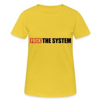 Le soulèvement baise le système - T-shirt respirant Femme - jaune soleil - Devant - AI Model Female 172 dark (172cm)