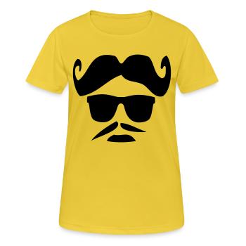 funny_hair_mustache_man - Frauen T-Shirt atmungsaktiv - Sonnengelb - Vorne - AI Model Female 172 dark (172cm)