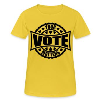 votre vote compte citation - T-shirt respirant Femme - jaune soleil - Devant - AI Model Female 172 dark (172cm)