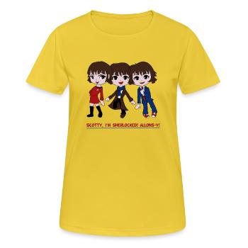 Sotty, I'm Sherlocked! Allons-y! - Frauen T-Shirt atmungsaktiv - Sonnengelb - Vorne - AI Model Female 172 dark (172cm)