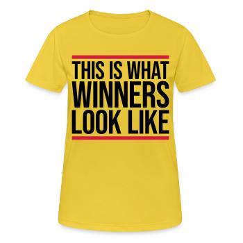 What Winners Look Like - Frauen T-Shirt atmungsaktiv - Sonnengelb - Vorne - AI Model Female 172 dark (172cm)