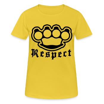 respect__f1 - Frauen T-Shirt atmungsaktiv - Sonnengelb - Vorne - AI Model Female 172 dark (172cm)