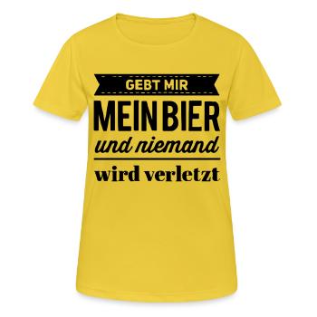 Gebt mir mein Bier und keiner wird verletzt - Frauen T-Shirt atmungsaktiv - Sonnengelb - Vorne - AI Model Female 172 dark (172cm)