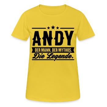 Mann Mythos Legende Andy - Frauen T-Shirt atmungsaktiv - Sonnengelb - Vorne - AI Model Female 172 dark (172cm)