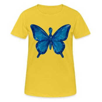 Blauer Schmetterling im glasklaren Design - Frauen T-Shirt atmungsaktiv - Sonnengelb - Vorne - AI Model Female 172 dark (172cm)