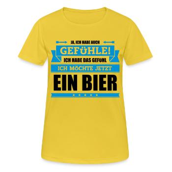 Lustiger Trinkspruch - Frauen T-Shirt atmungsaktiv - Sonnengelb - Vorne - AI Model Female 172 dark (172cm)