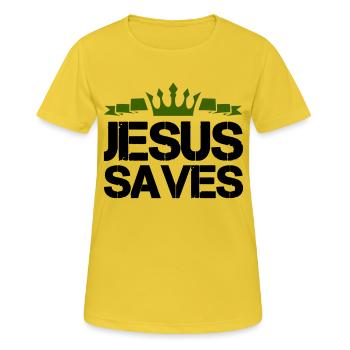 Jésus sauve - T-shirt respirant Femme - jaune soleil - Devant - AI Model Female 172 dark (172cm)