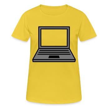 computer laptop notebook pc schreiben bildschirm m - Frauen T-Shirt atmungsaktiv - Sonnengelb - Vorne - AI Model Female 172 dark (172cm)
