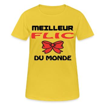 BESTER COP DER WELT - Frauen T-Shirt atmungsaktiv - Sonnengelb - Vorne - AI Model Female 172 dark (172cm)