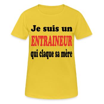 JE SUIS UN ENTRAINEUR QUI CLAQUE SA MERE - T-shirt respirant Femme - jaune soleil - Devant - AI Model Female 172 dark (172cm)