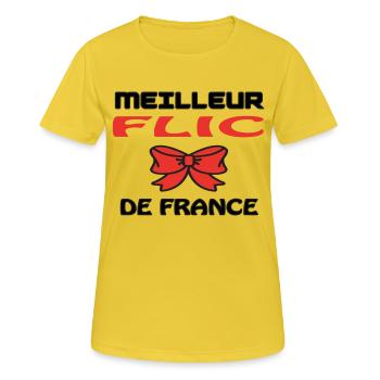 MEILLEUR FLIC DE FRANCE - T-shirt respirant Femme - jaune soleil - Devant - AI Model Female 172 dark (172cm)