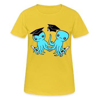 2 Oktopus zwei Schulabschluss bestanden College - Frauen T-Shirt atmungsaktiv - Sonnengelb - Vorne - AI Model Female 172 dark (172cm)