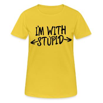 I'M WITH STUPID - Frauen T-Shirt atmungsaktiv - Sonnengelb - Vorne - AI Model Female 172 dark (172cm)