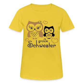 große Schwester - Frauen T-Shirt atmungsaktiv - Sonnengelb - Vorne - AI Model Female 172 dark (172cm)