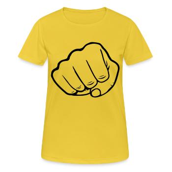 Faust schlagen Angriff - Frauen T-Shirt atmungsaktiv - Sonnengelb - Vorne - AI Model Female 172 dark (172cm)