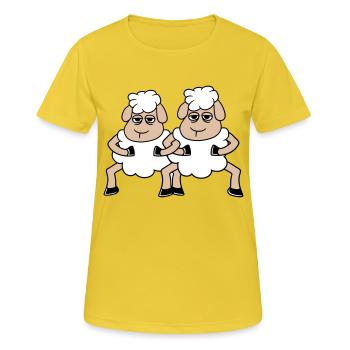 2 Schafe Gucken Müde Gelangweilt Freunde Team Crew - Frauen T-Shirt atmungsaktiv - Sonnengelb - Vorne - AI Model Female 172 dark (172cm)