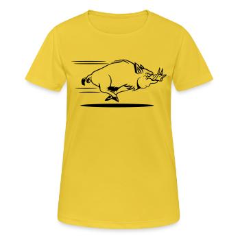 sanglier courant drôle - T-shirt respirant Femme - jaune soleil - Devant - AI Model Female 172 dark (172cm)