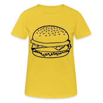 fast food hamburger - Frauen T-Shirt atmungsaktiv - Sonnengelb - Vorne - AI Model Female 172 dark (172cm)