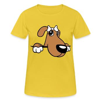 Dog Behind Wall Pretty Lady Bow Female - Women's Breathable T-Shirt - sunshine - Front - AI Model Female 172 dark (172cm)