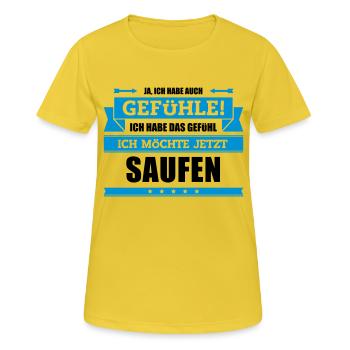 Lustiger Trinkspruch - Frauen T-Shirt atmungsaktiv - Sonnengelb - Vorne - AI Model Female 172 dark (172cm)
