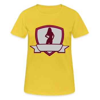 Wappen Hot Girl - Frauen T-Shirt atmungsaktiv - Sonnengelb - Vorne - AI Model Female 172 dark (172cm)