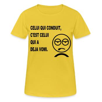 sam_deja_vomi_humour - T-shirt respirant Femme - jaune soleil - Devant - AI Model Female 172 dark (172cm)