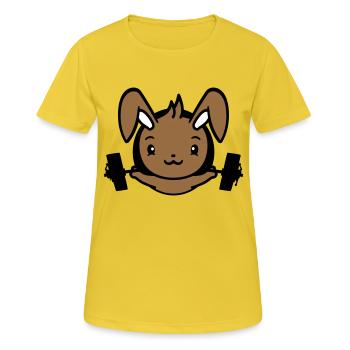Hase Bodybuilder Gym Muskeln Stark Fitness Gewicht - Frauen T-Shirt atmungsaktiv - Sonnengelb - Vorne - AI Model Female 172 dark (172cm)